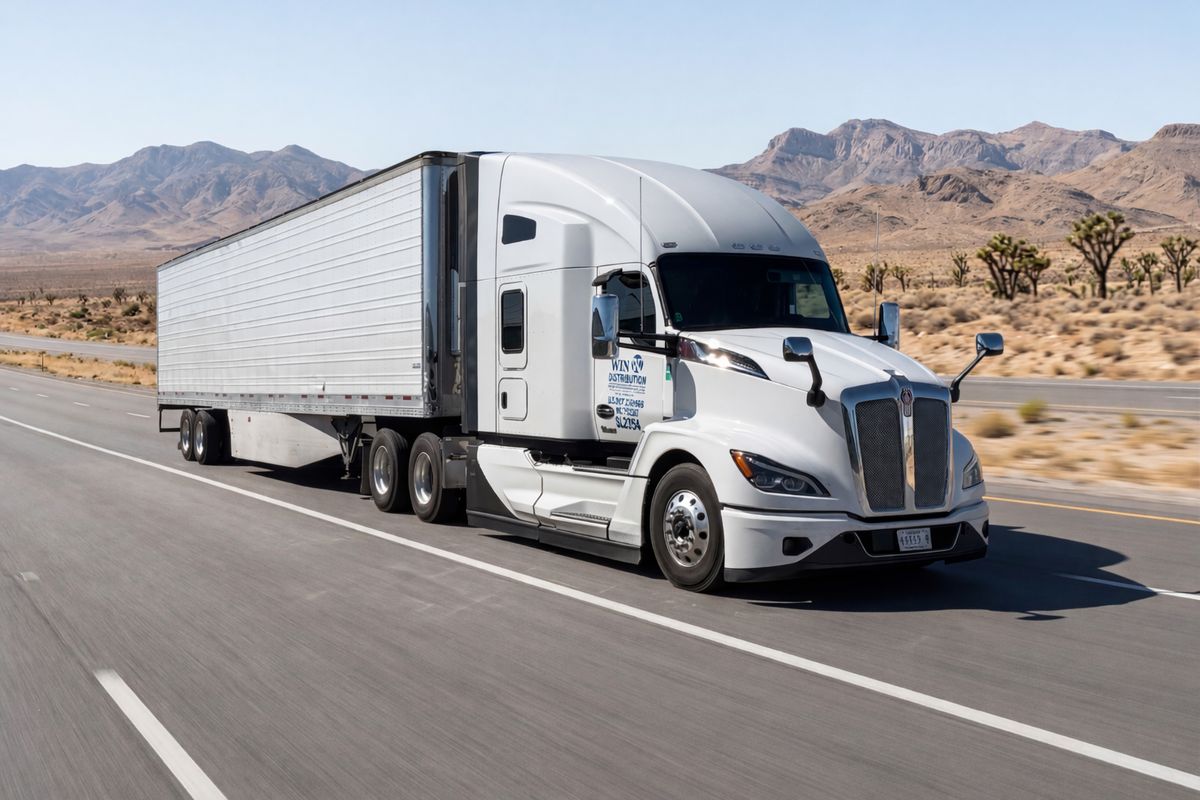WIN Distribution refrigerated truck on highway